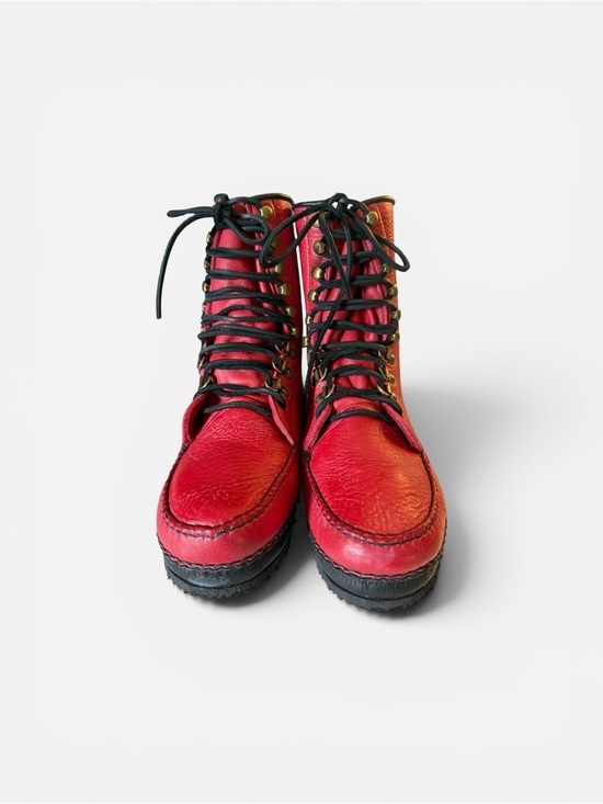 Willymoc Shoes - Red Lace-Up WillyMoc Leather Custom-Made Women’s Boots Sz 6.5